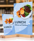 8.5 X 11 Acrylic Sign Holder With Wood Base, 3 Pack, L And T Shape Displays showing lunch menu in restaurant setting.