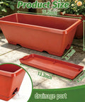 Red Window Box Planters 7 Pack Rectangular Plastic Flower Pots With Saucers For Indoor Outdoor Garden 17 Inch Vegetable Planting Pots For Patio Windowsill And Home Decor Durable Dope Weather Resistant Plastic shown with size dimensions in green text
