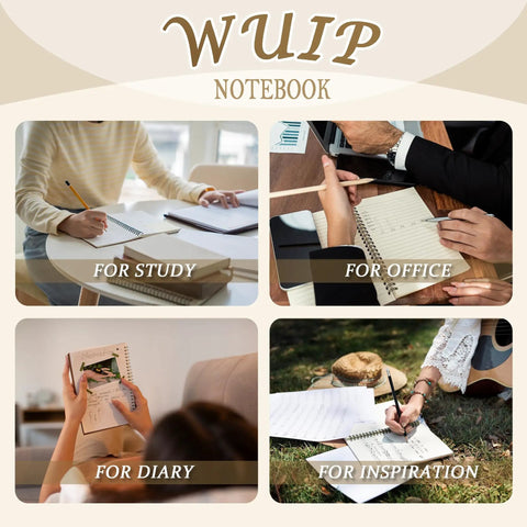 Collage of people using Funny Green Worm Spiral Notebook for study, office, diary, and inspiration purposes