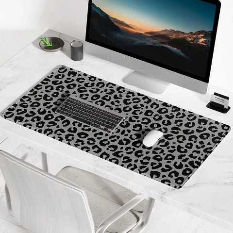 Extended Gaming Desk Mat XXL Full Coverage Mouse Pad For Huge Desks Black Leopard Print with keyboard and mouse