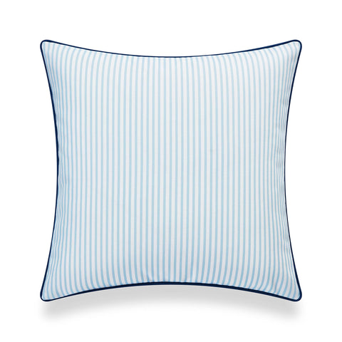 Coastal Hampton Style Outdoor Indoor Pillow Cover 20x20 Water Resistant Blue Stripe for Backyard Patio and Couch Decor with Invisible Zipper