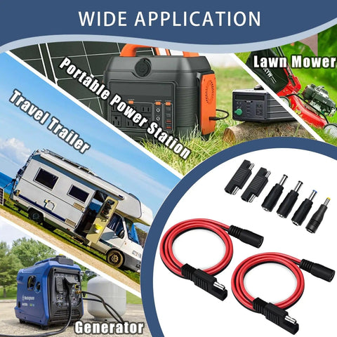 SAE To DC Power Adapter Kit 2 Pack For Solar Panels To 5.5 X 2.1mm Barrel Connectors With Polarity Adapters for generators