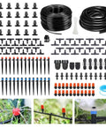 256Ft Drip Irrigation Kit For Backyard Garden Greenhouse That Keeps Your Lawn Lush With 210Ft 1/4 Inch Tubing 46Ft 1/2 Inch Hose Barbed Tees Drip Emitter Streams And Vortex Emitters Easy Auto Watering System For Plants And Yards components layout
