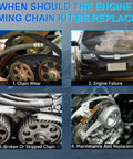 When to replace engine timing chain kit showing chain wear and maintenance steps