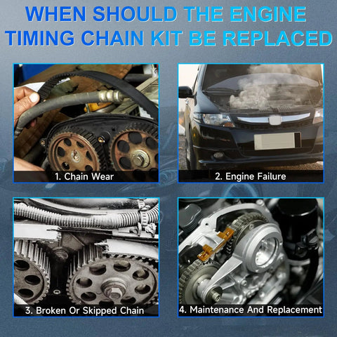 When to replace engine timing chain kit showing chain wear and maintenance steps