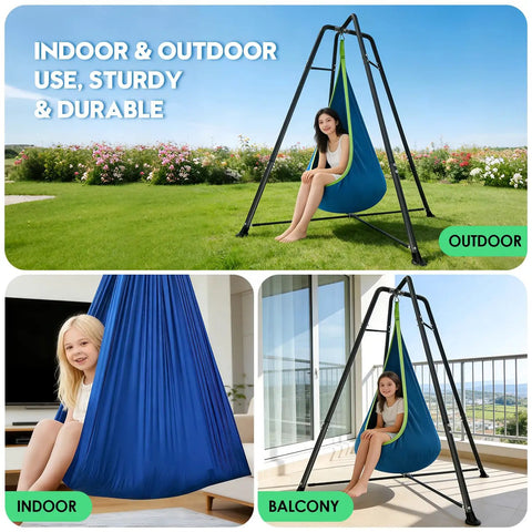Heavy Duty Sensory Swing With Stand For Grown Ups X Shaped A Frame Anti Rust Weather Resistant Indoor Outdoor Pod Hammock Chair