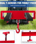 Heavy Duty Forklift Lifting Hook With 4400 Lbs Capacity, Swivel 360 Degree Rotation, Security Latch, Dual Large T Screws, Red Mobile Crane Style Hoist Hook, Easy Slide On Pallet Forks, Ideal For Warehouse Hoisting And Load Handling on forklift