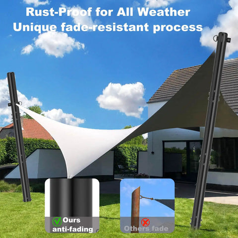 Heavy Duty Steel Shade Sail Poles 2 Pack With D Clamp For Outdoor String Lights Patio Backyard 2.36 Inch Diameter Posts Tough As Nails Sun Shade Poles Built To Last