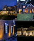Houses illuminated with Two Pack Low Voltage Wall Wash Lights 12V LED Landscape Lighting 18W 600 Lumen Warm White 2700K Outdoor Spotlight