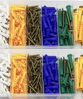 Self Drilling Drywall Anchors Kit With Screws 232-Piece Wall Plugs And Expansion Bolts For Quick No-Prep Install And Easy Heavy-Duty Mounts On Studless Walls Yellow Zinc Plated Carbon Steel For Rust And Wear Resistance. assorted drywall anchors and screws in a compartment box
