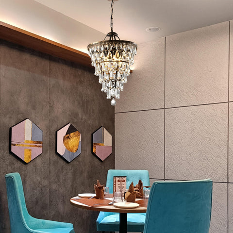 Dining room with Showstopping Bronze Crystal Chandelier For Dining Rooms And Living Areas Classic Modern Ceiling Light.