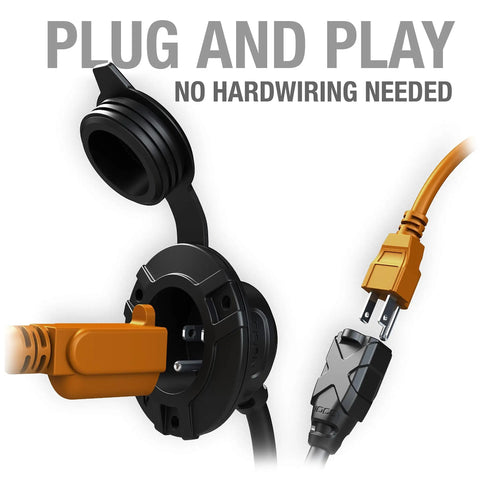 15A AC Port Plug 125V Power Inlet Socket With 6 Foot Outdoor Extension Cord Waterproof Electrical Outlet Receptacle
