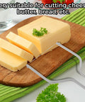 Three Pack Butter Line Cutting Machine Handheld Cheese Cutter Set slicing butter with stainless steel wire on wooden board