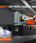 Compact Horizontal Magnetic Drill Press For Tight Spaces with powerful cutting capability and low profile for tight fitting.