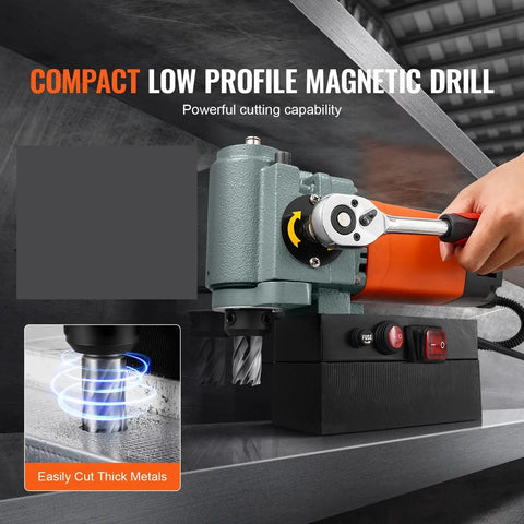 Compact Horizontal Magnetic Drill Press For Tight Spaces with powerful cutting capability and low profile for tight fitting.