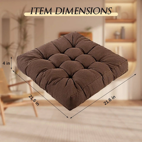 Meditation Floor Cushions Set Of 2 Comfy Thickened Memory Foam Pillows For Adults Large 22 By 22 Inch Square Seat Cushions For Tatami Living Room And Yoga With Back Support Pain Relief And Cozy Brown, 21.6 x 21.6 x 4 in