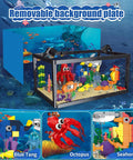 8 In 1 Ocean Tank Building Set With LED Light For Kids And Adults Marine Aquarium Mini Landscape Featuring Octopus And Crab Figures toy tank with blue tang, octopus, and seahorse