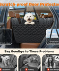 4 In 1 Dog Car Seat Cover For Back Seat Paw Proof Waterproof Hammock With Mesh Window And Side Flaps in black quilted design.