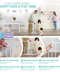 Ultra Wide Baby Gate And Play Yard For Kid And Pet Friendly Homes Nearly 16 Feet Long Two In One Convertible Safety Barrier Hardware Mounted For Toddlers And Pets Tested And Trusted For 30 Years American Designed And Owned White shown in use as a safety gate in a home with children and parents