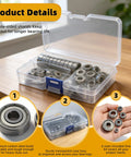 60 Piece Deep Groove Ball Bearing Assortment Kit In Six Sizes 608ZZ 693ZZ 695ZZ 626ZZ 627ZZ 6000ZZ in storage case on table