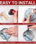 20 Pack 4 Inch Round Shallow Electrical Boxes With Half Deep And Half Bottom Knockouts Galvanized Steel Pancake Box For Ceiling Fans And Lighting Fixtures, Great For Diyers installation steps with tools and hands