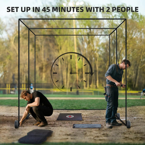 Mobile 24Ft Baseball Batting Cage With Wheels Portable Heavy Duty Hitting Cage Fully Enclosed Tunnel Kit With Frame And Netting Take Anywhere Backyard Park Driveway Gym Practice Foldable Frame And Quick Setup