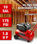 Badass 10 Gallon Oil Free Air Compressor Ultra Quiet 175 PSI Max Portable Shop Pump in workshop with manual controls