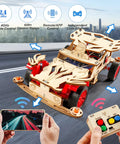 Hands On Remote Control Car Building Kit For Kids 8 Through 12 Cool Stem Toys For Boys And Girls Wood 3D Puzzles And Science Craft Projects Creative Engineering Gift For Ages 8 9 10 11 12 13 14, showing assembled wooden RC car and remote control.