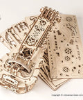 Mechanical Hurdy Gurdy Wooden Puzzle Kit For Adults Build Your Own 3D Medieval Music Instrument And Play Real Melodies With Spring Loaded Keys A Fun Brain Teaser Hobby Set, wooden parts