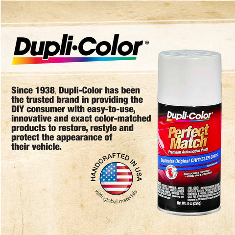 Dupli-Color Perfect Match automotive spray paint can on textured background with brand text and USA flag circle.