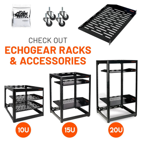 Rack Cable Management Kit With 1U Tie Bars, accessories with 10U, 15U, 20U racks, screws, caster wheels, and shelf for 19-inch racks