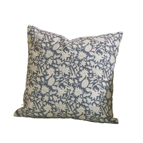 Floral Throw Pillow Cover 18x18 Inch Organic Cotton Dusty Blue One Sided Decorative Cushion Cover For Sofa Couch Living Room Farmhouse Neutral Decor Cozy Vibe No Insert, front view