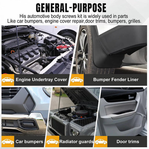 30 Pcs Universal Fender Liner Screw Kit Featuring Hella Tough M6 U Nut Clips And Hex Head Push Retainer Fasteners for engine undertray and fender liner.