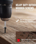 Heavy Duty Washer Head Wood Screws Size 14 By 3 Inch Structural Lag Fasteners for Timber Logs being installed with a drill.