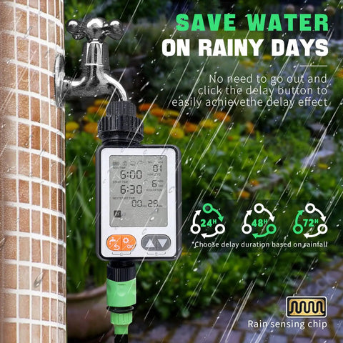 Water Timer For Garden Hose With Auto Rain Delay And 10 Programmable Schedules, 3.3 Inch Large LCD Display