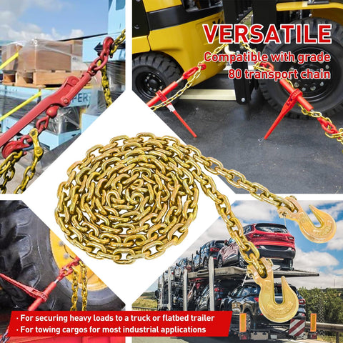 Collage featuring a Two Pack Tough As Nails Heavy Duty Ratchet Binders With G80 Chain 10 Foot for flatbed trailers hauling.
