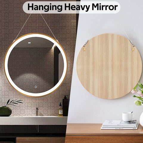Round wooden mirror hanging with Adjustable Stainless Steel Hanging Wire Set 2 Piece Mirror Frame Kit 2m Long No Tools Needed 1.5mm Rope Heavy Duty Picture Hanging Cords For Mirrors Lamps Signs Flower Pots Up To 20kg.