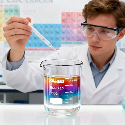 Scientist using 500ml glass beaker from 7 Piece Glass Beaker Set For Lab And Classroom With Printed Graduations 10Ml To 1000Ml Borosilicate Glass Griffin Low Form Beakers Type I Grade A Durable Lab Grade Glassware For Mixing And Heating