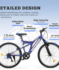 All Terrain Mountain Hybrid Bike With 26 Inch Steel Frame 7 Speed MTB Bicycle Front Suspension Fork Adjustable For Men And Women Dope Trail Grip Durable Tires Purple on mountain backdrop