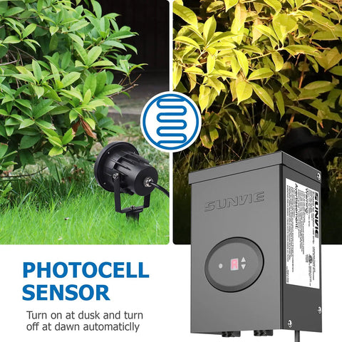 200W Low Voltage Landscape Transformer With Timer And Photocell Sensor Waterproof Ideal For LED Landscape Lighting Path Lights And Outdoor Spotlights From 120V To 12V ETL Listed