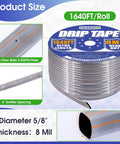 1640 Ft Five Eighth Inch Drip Tape Kit With Six Inch Emitter Spacing, Eight Mil Thick PE Tubing, 0.5 GPH Per Hole Chart