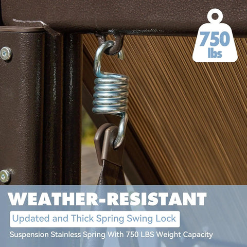 Close-up of the spring mechanism on the Three Seat Outdoor Patio Porch Swing With PVC Adjustable Hardtop, 750 lb capacity.