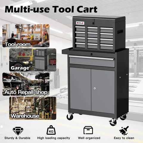 7 Drawer Tool Chest On Wheels, 40 Inch Rolling Metal Toolbox With Detachable Top, Sturdy Garage Storage Cabinet For Home Workshop, Includes Hooks, Liners, Tray Divider, Heavy Duty Black in garage use