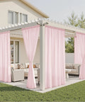 Privacy Semi Sheer Curtains Light Pink 84 Inch Long 2 Panel Set W52 X L84 installed on outdoor pergola for soft light diffusion