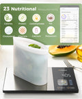 Smart Food Kitchen Scale With Nutrition Calculator, Color Display, Free App, Precise Portion Control in action with digital readout.