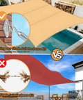 Comparison of shade sail installations with and without 6 Inch Shade Sail Hardware Kit For Triangle And Rectangle Installations.