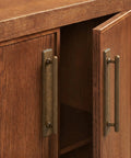 Antique Brass Cabinet Pulls 2 Pack with Glassic Square Backplates mounted on wooden cabinet doors