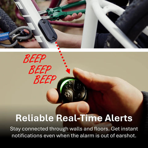 Discreet Theft Alarm System With 110dB Siren And 800ft Wireless Alerts, vibration sensor on bike frame with remote beeper