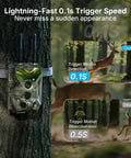 Slick Non Cellular Wifi Trail Camera With Dual Antenna And Beefy 7800 Mah Battery mounted on a tree, showcasing lightning-fast 0.1s trigger speed.
