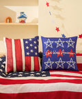 All American Patriotic Throw Pillow Covers Set Of 4 18 By 18 Inches on sofa with American flag design